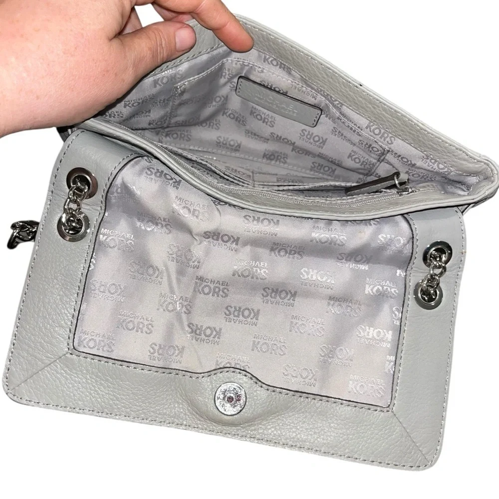 Michael Kors Gray Leather Chain Shoulder Bag Purse
